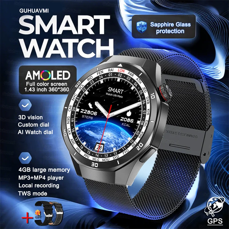 Smart Watch Men Outdoor Sport GPS 4GB Local Music Video Playback IP68 Blood oxygen Call Smartwatch For Android iOS