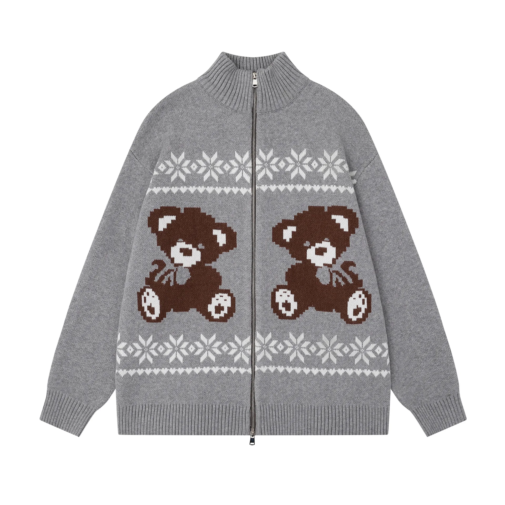 

2025 Autumn Winter Stand Up Collar Zipper Cardigan Sweater Outwear Men's and Women's Jacquard Casual Knitted Jacket Sweater