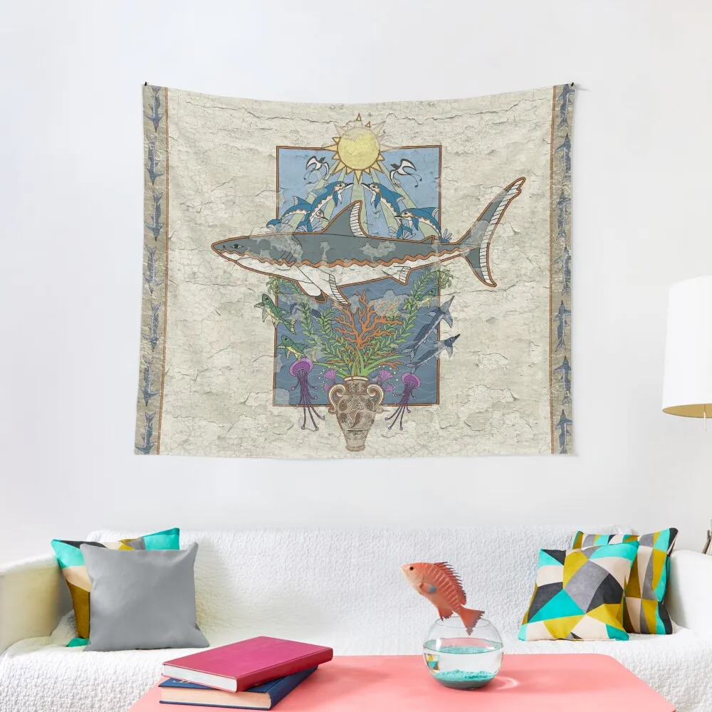 

Great White Guardian - Minoan Fresco Tapestry Bathroom Decor Bedroom Deco Tapestry