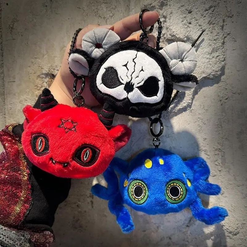 

Dark Gothic Plush Ram Skull Keychain Stuffed Doll Charm Subculture Grim Reaper Style Bag Pendant Car Interior Hanging Accessory
