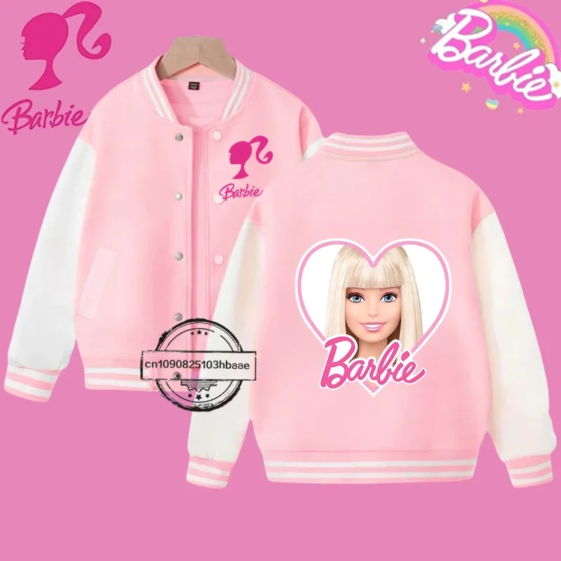 2024 Disney Princess Kids Spring Jacket Barbie Baseball Uniform Cartoon Print Kawaii casual coat for boys and girls ages 2-14