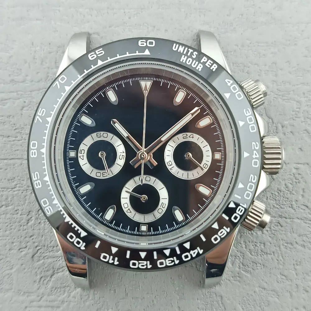 40mm Panda Daytona VK63 movement quartz movement timing code watch accessories sapphire mirror stainless steel  watch case view 2