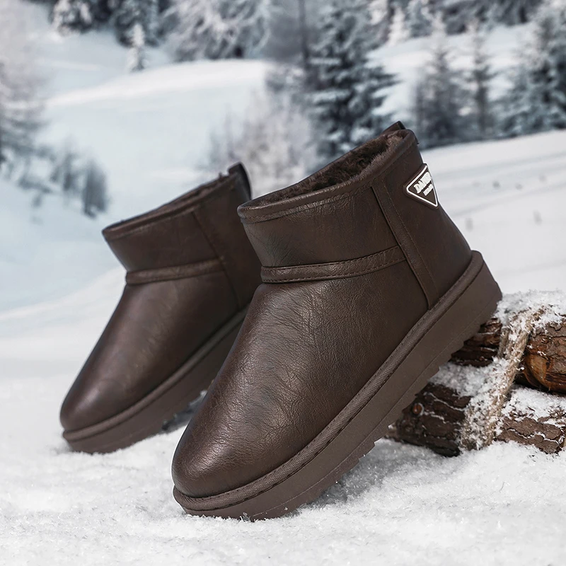 

2025 Winter Outdoor Cotton Shoes, Warm Slip-On Shoes, Leather Surface, Waterproof Snow Boots