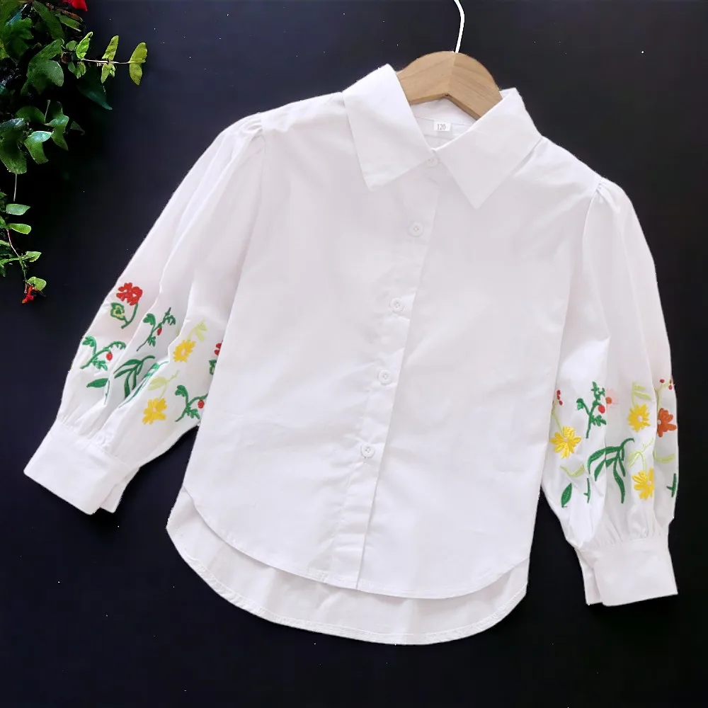 Camisas blancas escolares para bebés y niñas, blusas de flores Preppy de manga larga para adolescentes, ropa de otoño para niños de 5, 7, 9, 10, 11