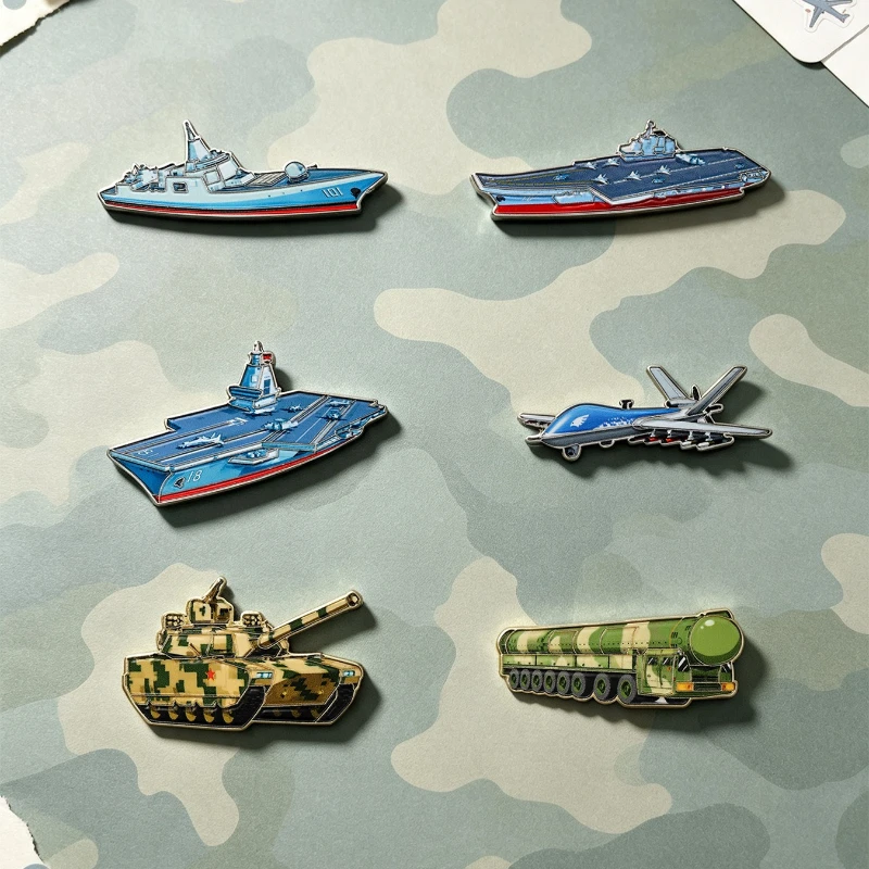 Military Aviation Enthusiast Model Metal Brooch Cartoon Aircraft Carrier Tank Collectible Badges Pins for Gift DIY Clothing Bags