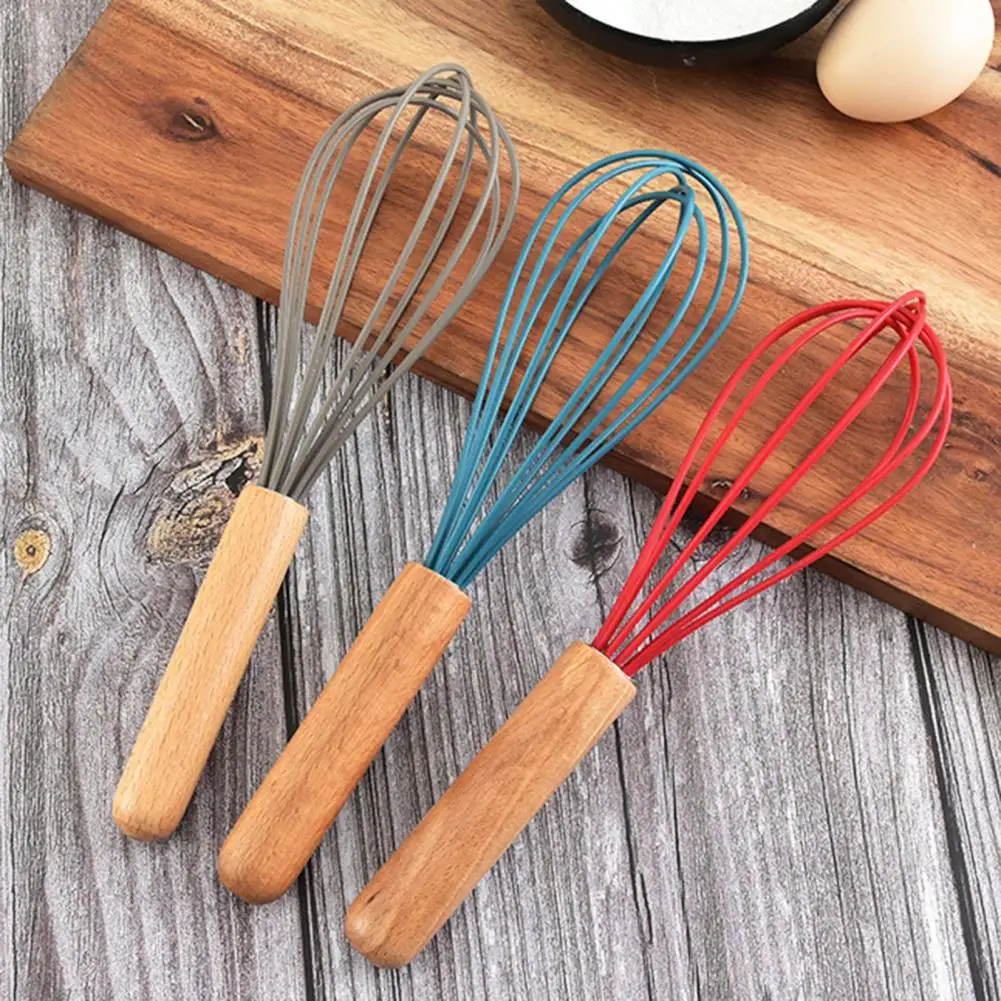 10 inch Egg Beater Wooden Manual Egg Beater Mixer Egg Whisk Silicone Egg Beater Manual Handmade Egg Blender Cream Foam Maker