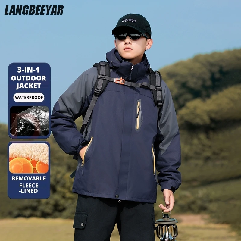 

Top Grade 3-in-1 Interchange Jacket Thick Fleece-lined Anorak Men Heavy Hooded Sports Outdoor Coats Windbreaker Casual Outerwear