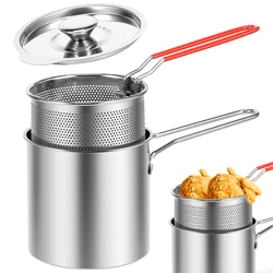 Deep Fryer Pot with Basket and Lid Stainless Steel Deep Fryer Pasta Strainer Basket Fries Fish Chicken Fried Food Cooking Pot
