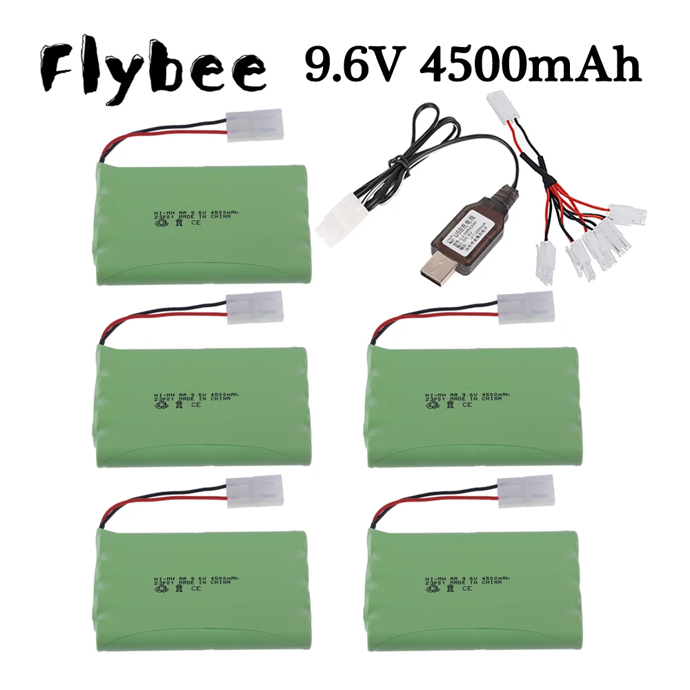 Ni-MH-batería recargable de 9,6 v y 4500mah, Cargador USB para juguetes Rc, coche, tanque, tren, Robot, barco, pistola, AA, 9,6 v, modelo H