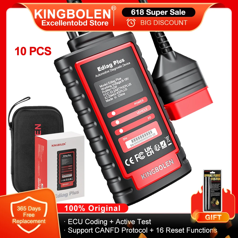 10pcs KINGBOLEN Ediag Plus All System Diagnostic Tool Support CANFD ECU Coding Active Test 1 Year Free Update PK Thinkdiag2