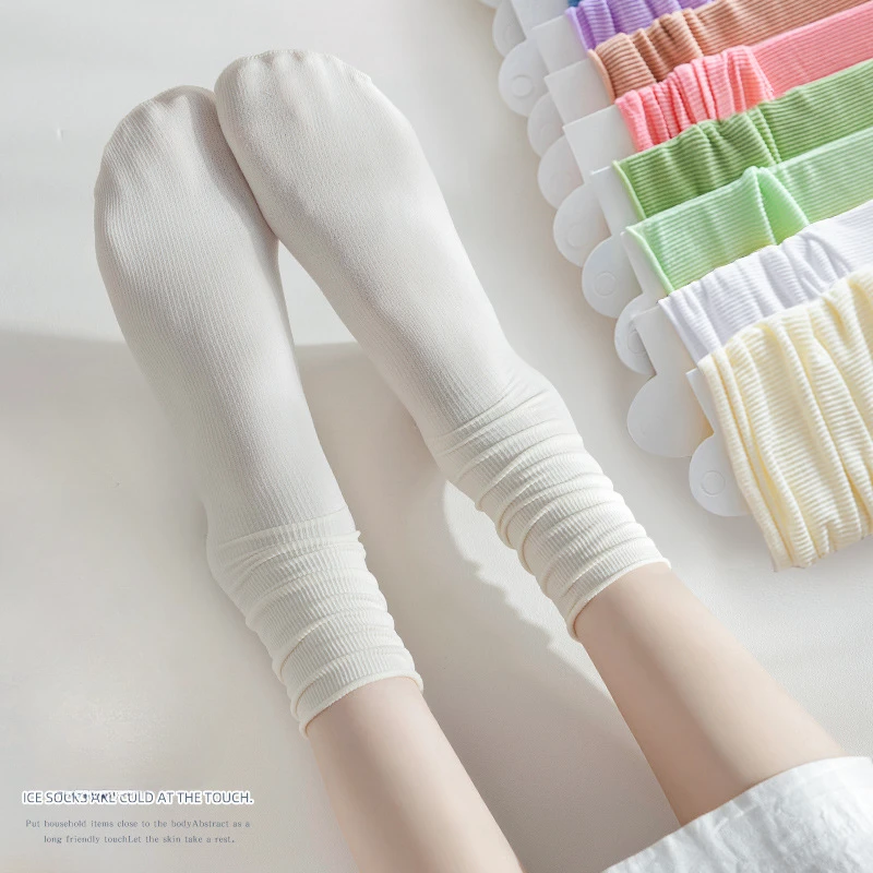 

1/5/10 Pairs Ice Silk Medium Tube Socks – Solid Color Stacked Women’s Casual Socks, Breathable & Comfortable Kawaii Design
