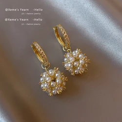 Elegant Celebrity Wind Rice Beads Pearl Ball Pendant Drop Earrings Korean Fashion Jewelry For Womens Party Gift Accessories