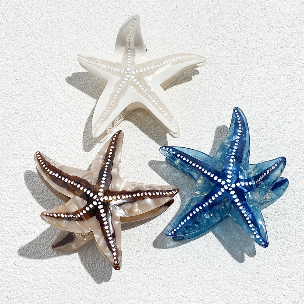 AENSOA Summer Sea Series Women's Hair Accessories Starfish Acrylic Multiple Colorful Hairpin Elegant Original Design Shark Clip