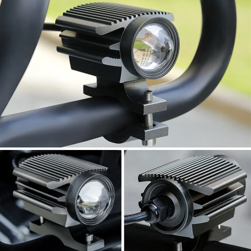 Led Flashlight Motorcycle Headlight LED MINI Projector Lens Moto Fog Light Strobe Signal Lamp Spotlight With Bracket Universal