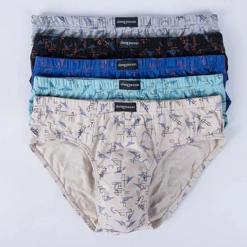 5Pcs/Lot Briefs  Men's Briefs High quality Male 100% Cotton  Printed Briefs Loose PLUS Size Men's Youth Shorts Briefs
