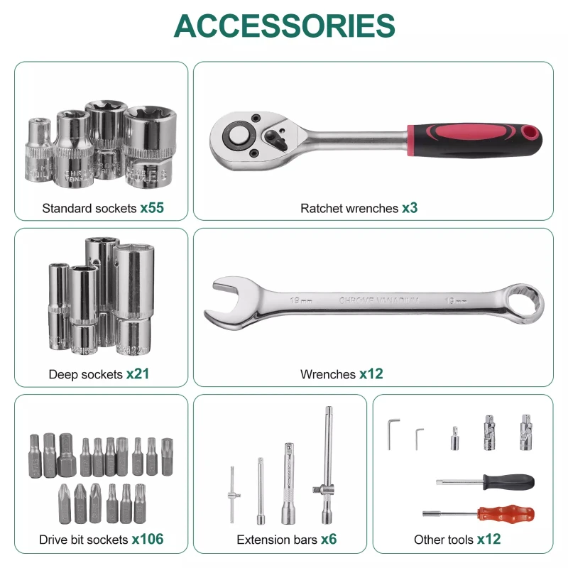 Socket wrench set 216 pieces ratchet box V2461 socket wrench