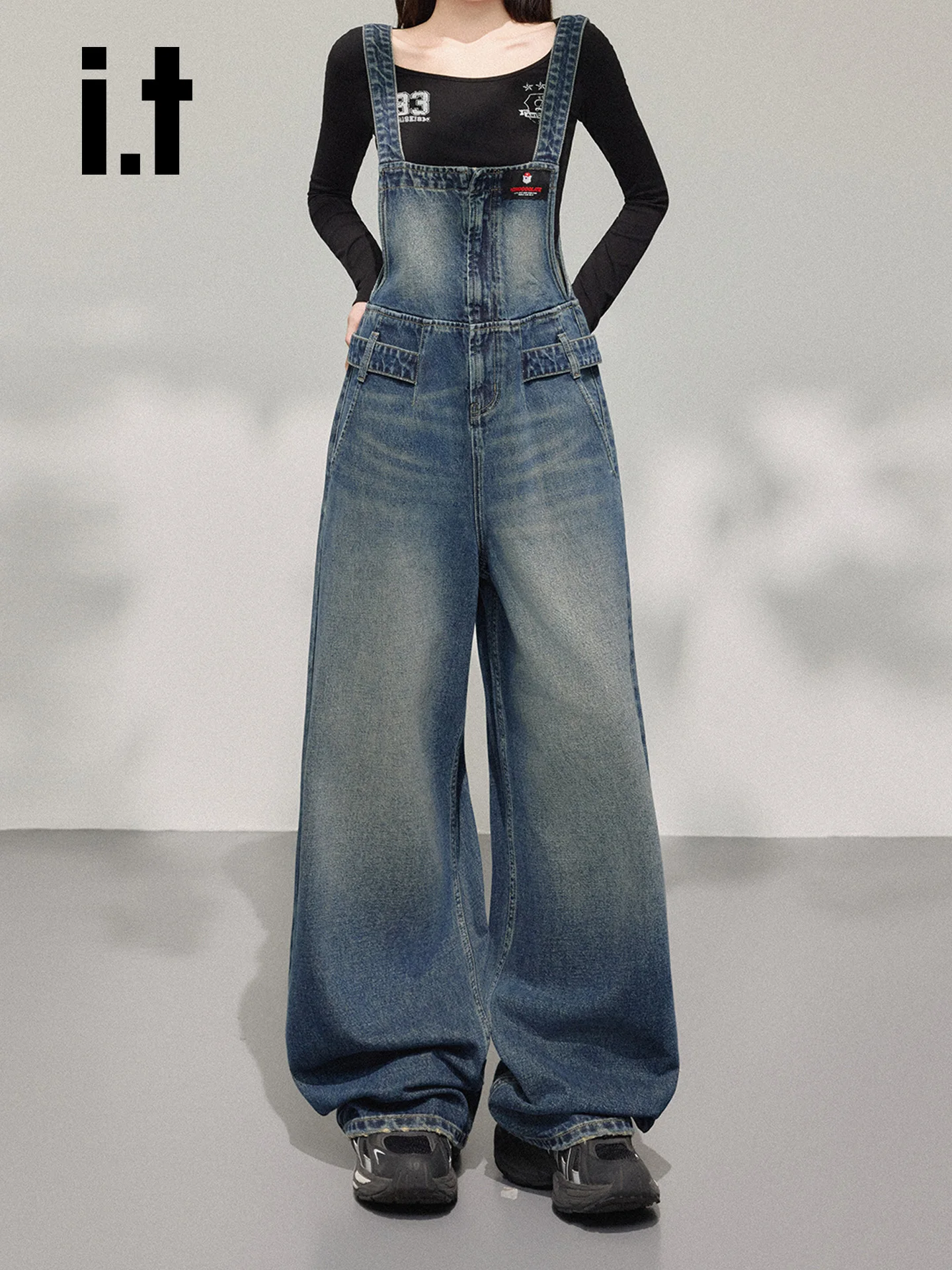 Waed-mono vaquero para mujer, pantalones de una pieza adelgazantes, vaqueros de pierna ancha de cintura alta, ropa informal de otoño