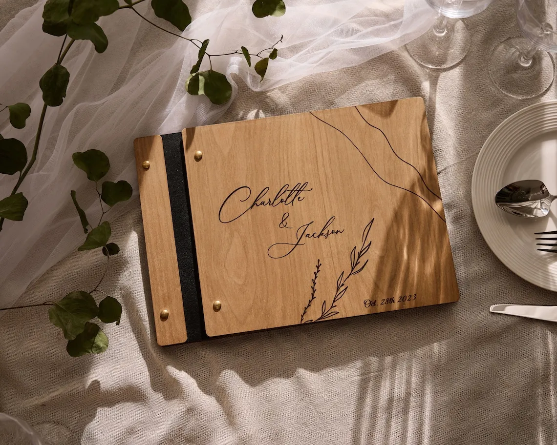 Personalise Wooden Wedding Guest Book Custom Laser Engraved Wedding Decor Perfect for Photos and Heartfelt Messages Album