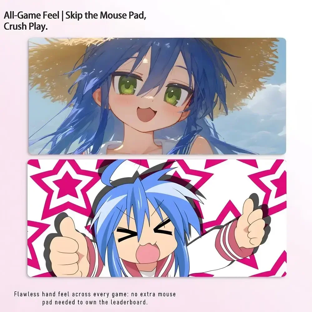 Classic anime Lucky Star Mouse Pads Non Slip Base Large Gaming Desk Pad, Stitched Edges Mouse Mat