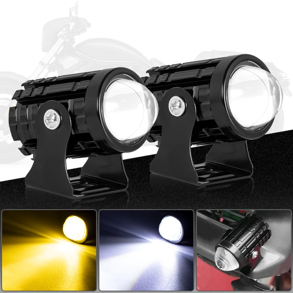 Evrensel Motosiklet LED Far Projektör Lens Çift Renkli ATV Scooter Sürüş Lambası Sis Lambası Yardımcı Spot Lambası