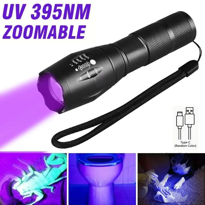 Mini Portable 365nm/395nm Rechargeable UV Flashlight - Pocket LED Blacklight Torch for Pet Urine Authentication, Leak Detection