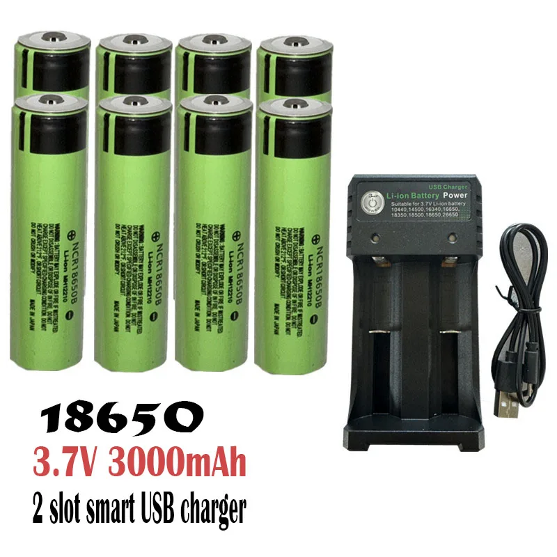 

100% реальная емкость: INR 18650 30B 3.7V 3000 мАч, комплект с зарядным устройством, перезаряжаемая литиевая батарея 18650 + 2-слотовое интеллектуальное зарядное устройство USB.