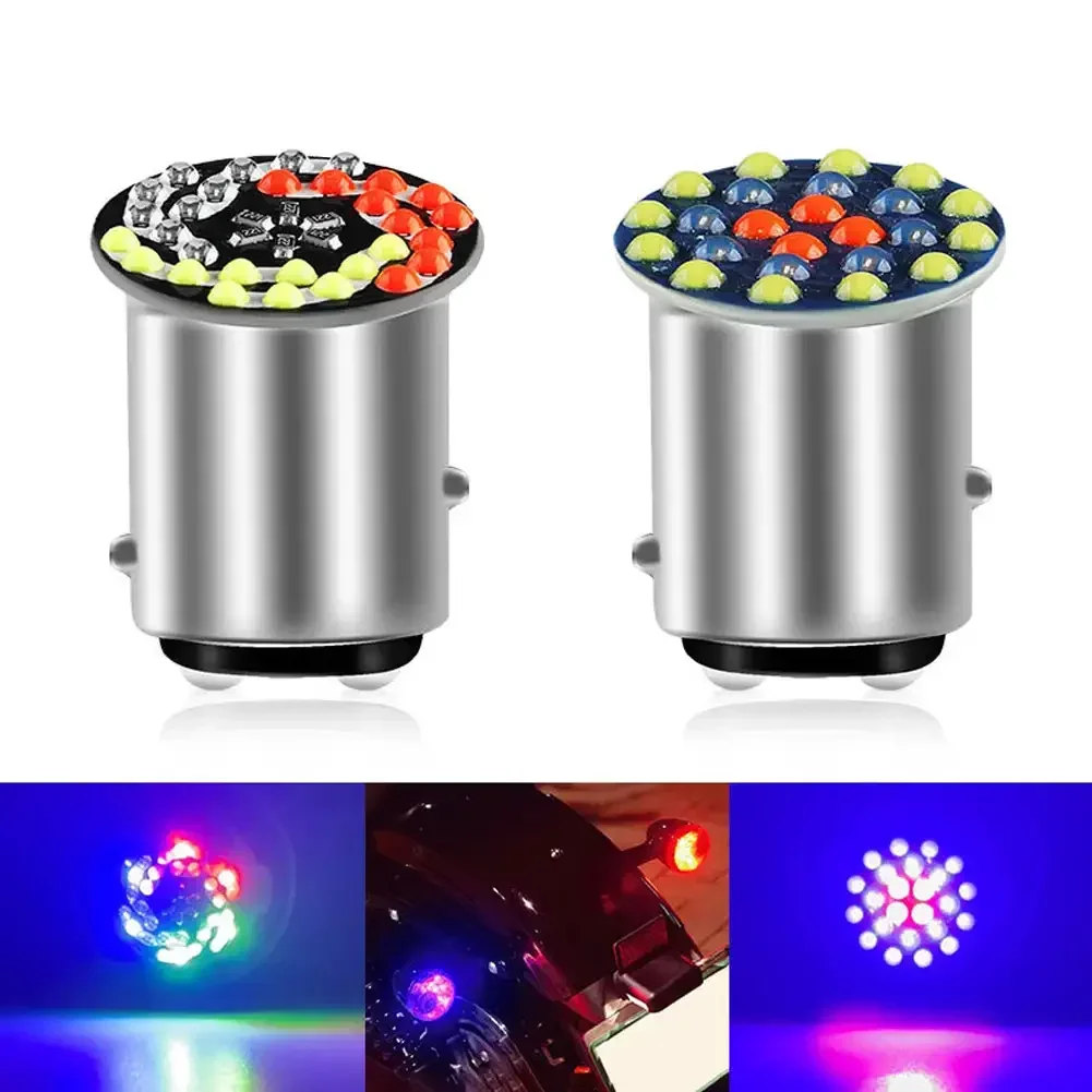 5W 12V 1157 RGB LED Motorcycle Headlight Bulbs 24SMD 30SMD Lamp Flashing Motorbike Bright 1157 BAY15D P21 Motorcycle Flash Light