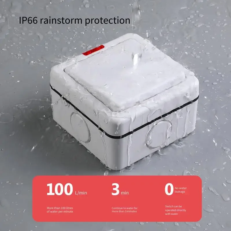 Outdoor Waterproof Switch Box Button Rainproof Single Opening Double Control Panel for Bathroom Wall Exposed Power Supply