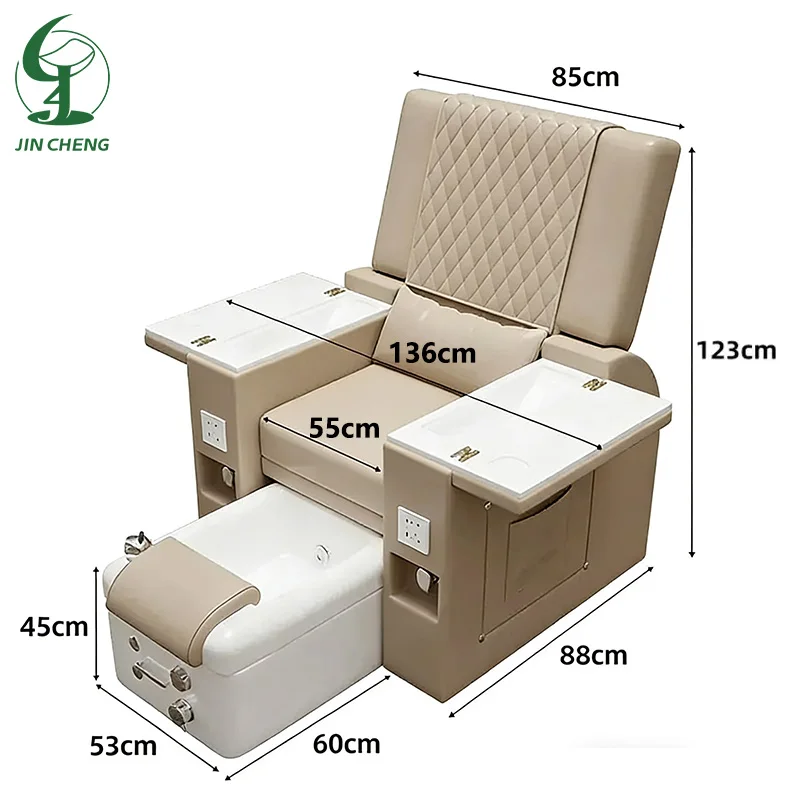 Sedia per manicure spa per piedi beige per massaggio elettrico personalizzato Jincheng con sedia per pedicure per unghie con illuminazione a LED.