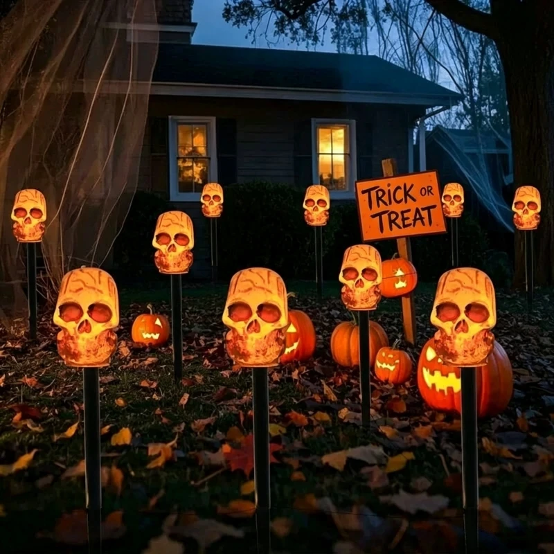 5PC/Set Halloween Outdoor Solar Skull Path Lights Waterproof LED Lawn Lights Garden Yard Balcony Holiday Party Horror Decoration