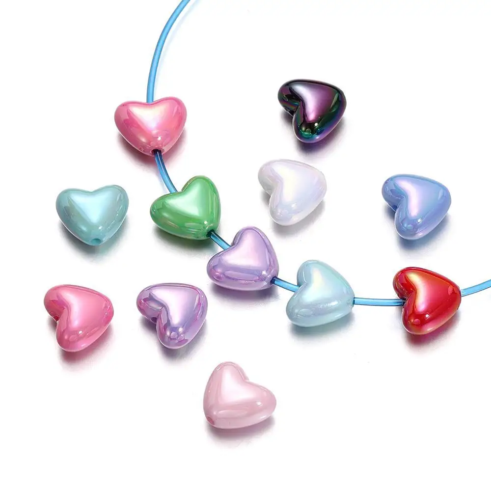 50/100 stücke AB Farbe Liebe Herz Acryl Lose Spacer Perlen für DIY Armband Halskette Schmuck Machen Zubehör Zufällige Farbe ﻿