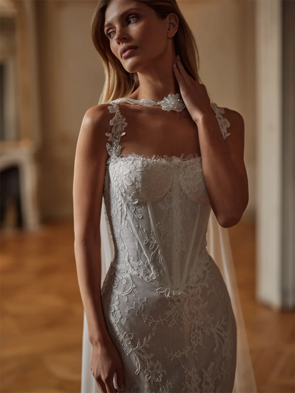 Токио Индивидуальные белые цветочные бретели Свадебные платья без рукавов с молнией сзади Свадебные платья русалки со съемным шлейфом Свадебные платья