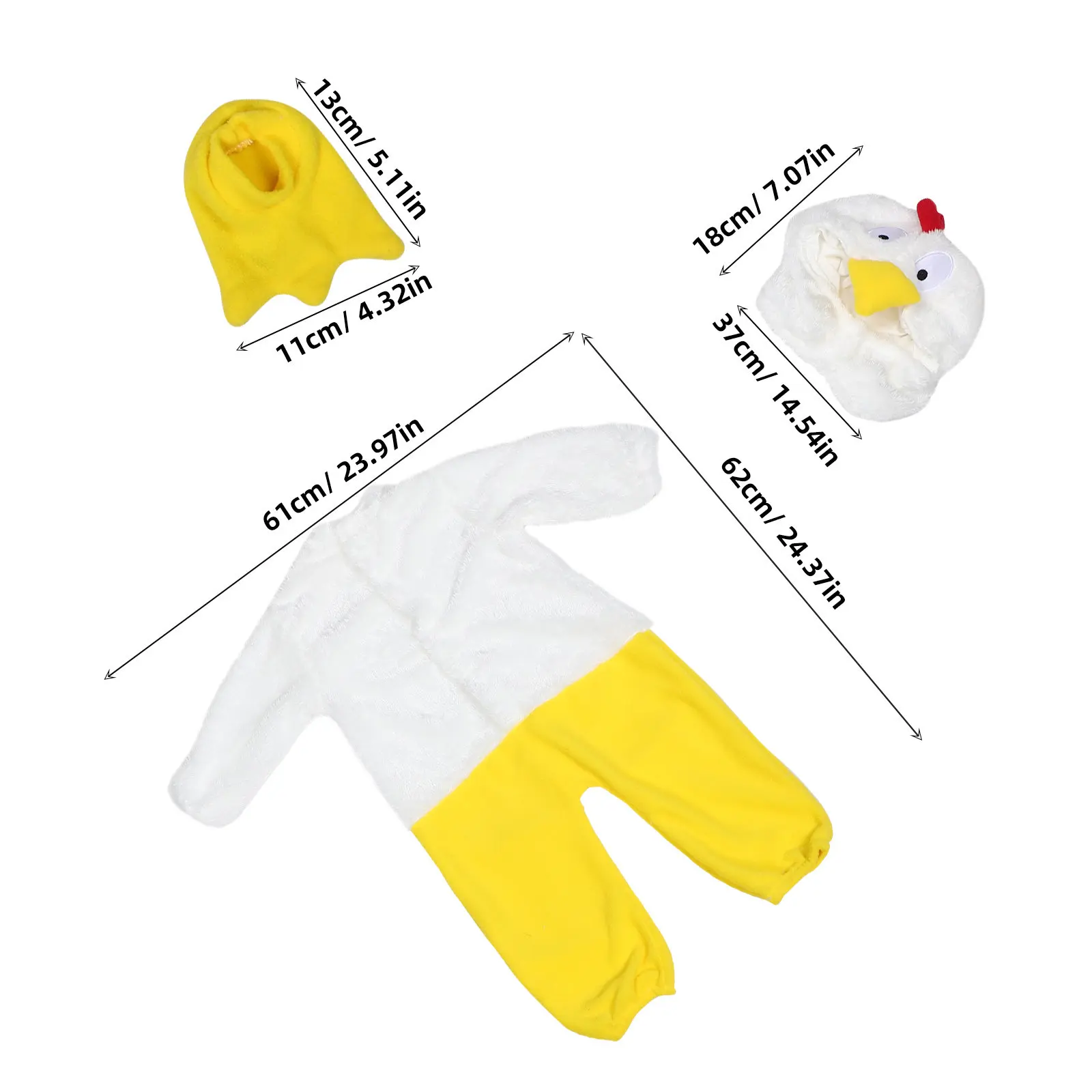 1Set Baby Chicken Jumpsuit Long Sleeve Soft Fabric Hat Included Cute Animal Costume Newborn Photoshoot Indoor Outdoor Clothes