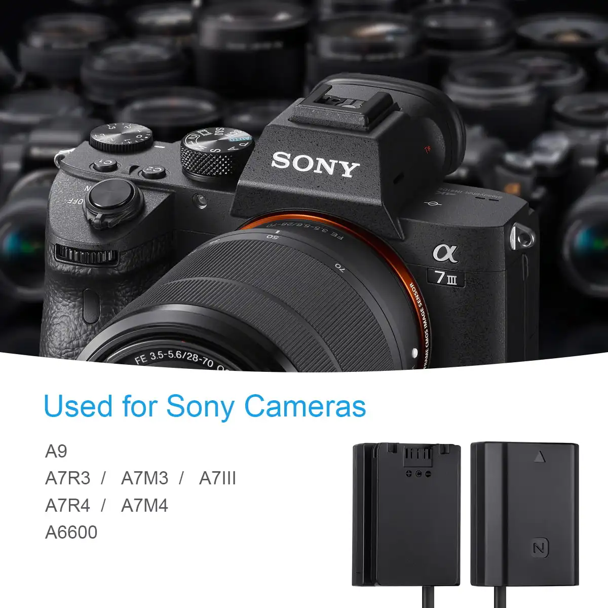 FOMITO Continuous Power Supply AC Power Adapter with A7III Dummy Battery for Sony Alpha A6600 A7C FX3 A7R3 A9R A9S