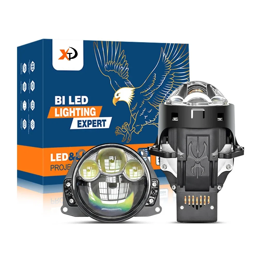 

3 Inch Bi LED Projector Headlight with Halo Dual Cup H4 H7 90W High Power Triple Laser Lens Car Motorcycle LED Headlamp Retrofit