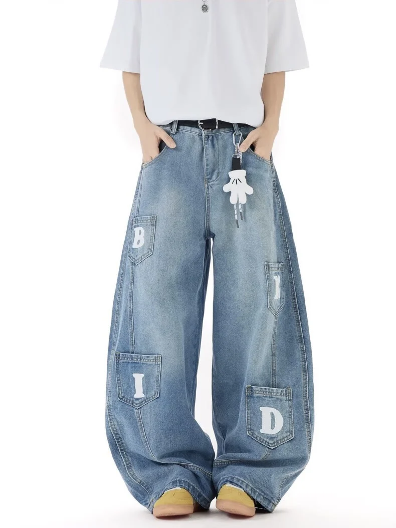 

American Retro Multi-Pocket Design Wide Leg Jeans Men's Women's CleanFit Lazy Pants Versatile Long Trousers Trendy