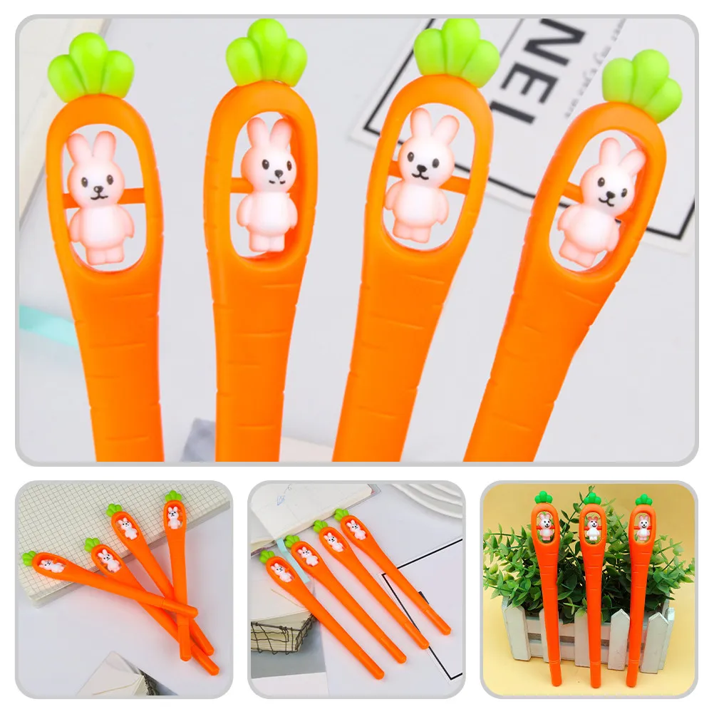 

10Pcs Cartoon Rabbit Carrot Gel Ink Pens Student Writing Pen Office Signature Pen Lovely Silicone School Kids Prize Gifts