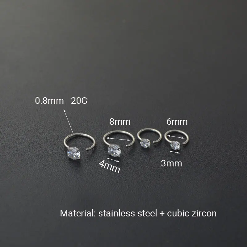 Stainless Steel CZ Piercing Earring Stud Ear Bone Cartilage Helix Tragus Daith Conch Rook Hoop Earring Women Unique Unusual Ring