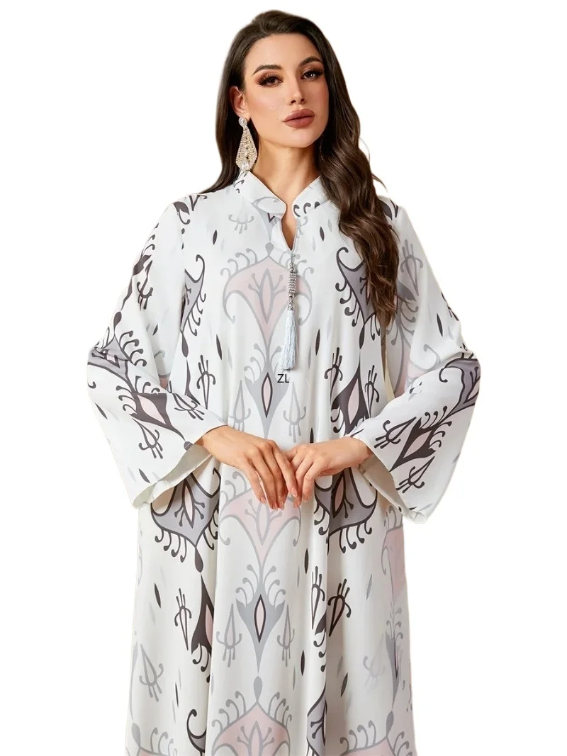 

Floral Print Long Modest Dresses Women Muslim Tassel Maxi Dress Fashion Abayas Femme 2025
