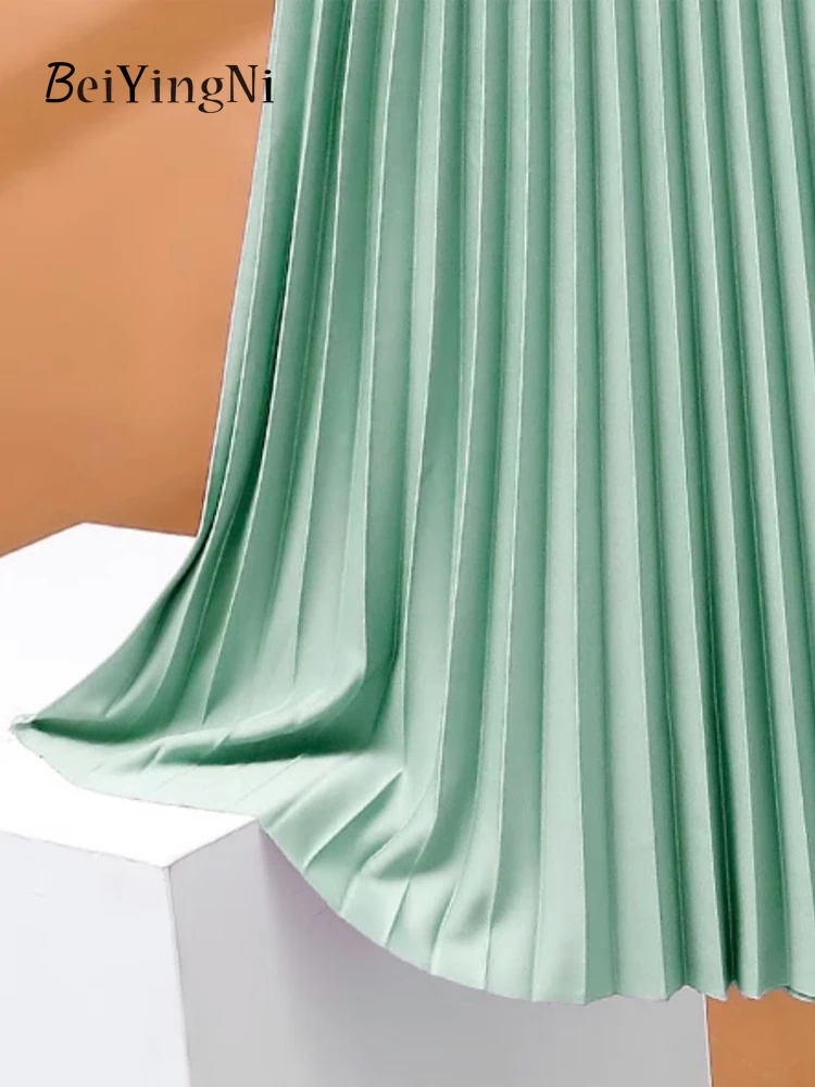 Beiyingni White Pleated Skirt Women Spring Summer 2024 Korean Elastic Waist Luxury Long Midi Skirts Ladies Elegant Plain Faldas