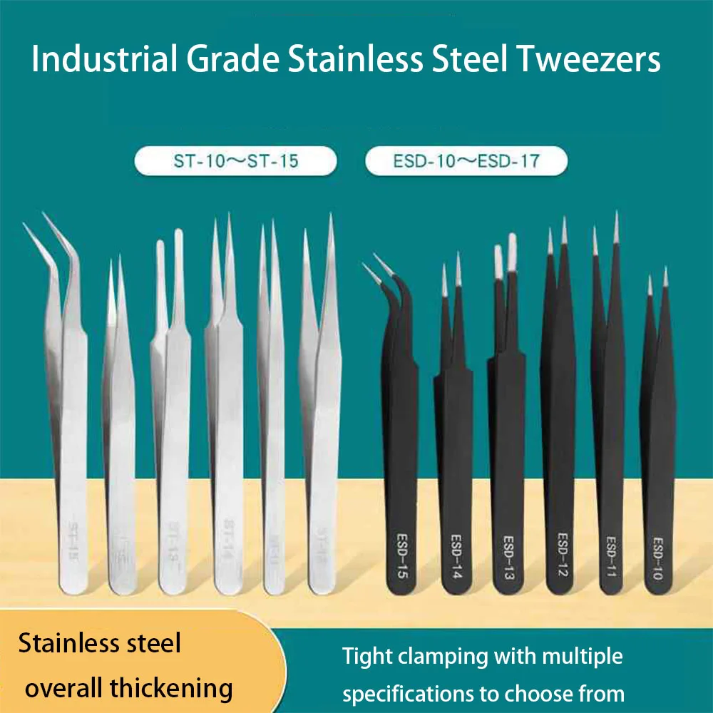 1/3/5/10 Pcs Of Precision Anti-Static ESD Stainless Steel Tweezers For Electronic Maintenance  Welding Process Tools