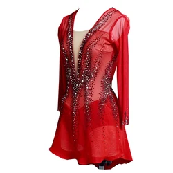 LIUHUO Ice Figure Skating Dress Women Girl Competition Red Diamond Teens Skating Dress Female Dancewear Skating Dress