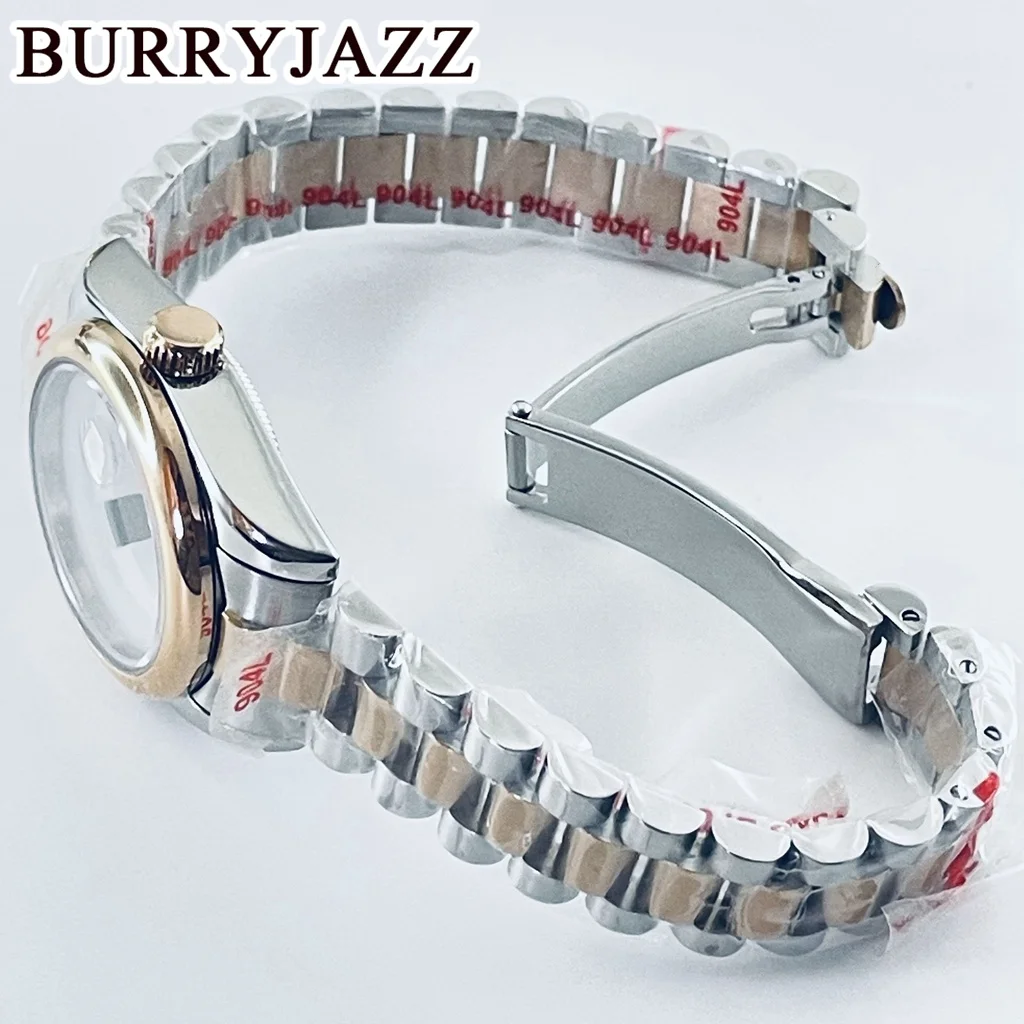 BURRYJAZZ 31mm NH05 NH06 caja de reloj caja de acero inoxidable rosa plateada con cristal de zafiro resistente al agua