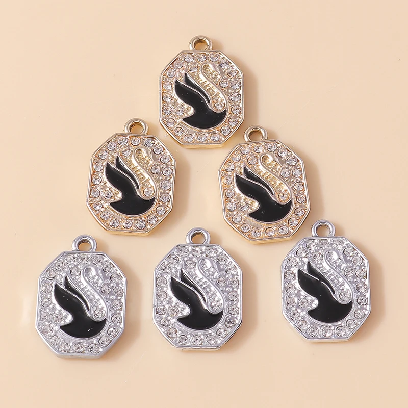 Leslie 10 Stück Legierungsanhänger, exquisite, elegante schwarze Schwan-Anhänger für Halskette, Armband, Ohrringe, handgefertigte Schmuckherstellung – Detail 5