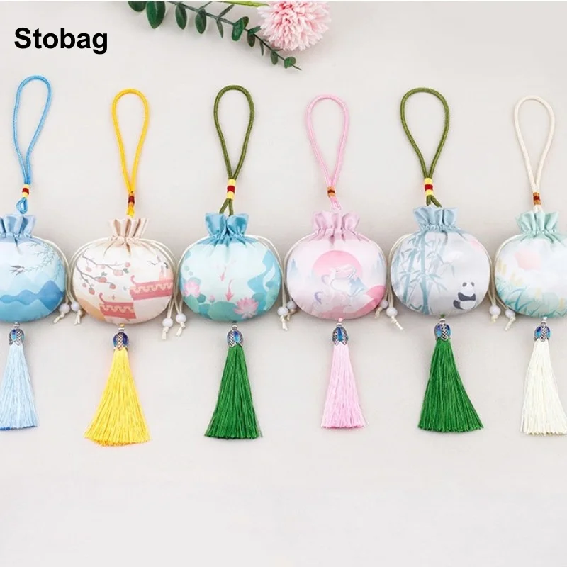 

StoBag 50pcs Wholesale Chinese Sachet Hanging Bags Lotus Drawstring Gift Jewelry Package Storage Pocket Reusable Pouch Portable