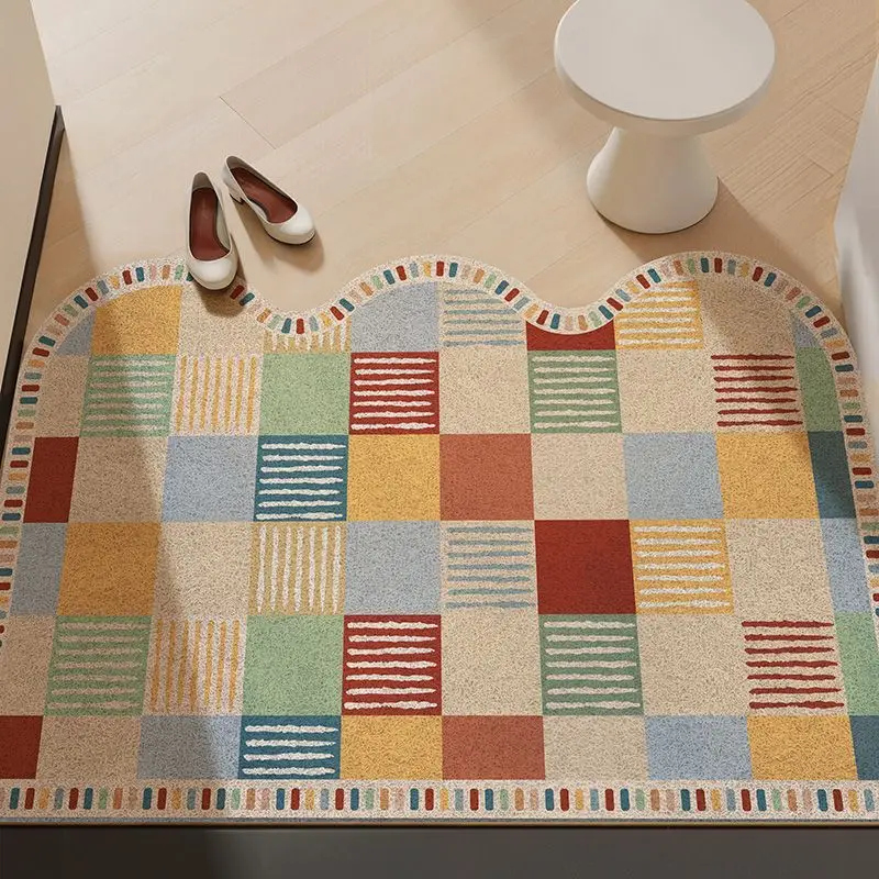 Entrance Door Mat Silk Circle Home Wash Free Entrance Mat Adjustable Carpet Dirt Resistant Non Slip Rug for Door Entry