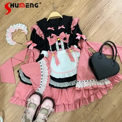 Japanese Rojita Style Original Design Lolita Dresses Maid Chinese Short Sleeves Slim Fit Kawaii Op Dress Women's Cute Vestidos