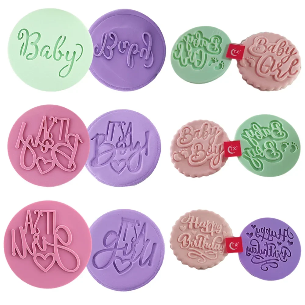 Baby Shower Party Decor Cookie Press Stamp Embosser Mould Fondant Cake Round Molds Biscuits Cutter Baking Decorating Tools