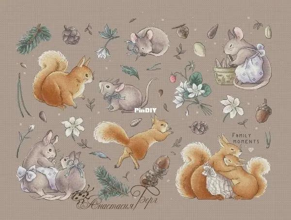 Cross stitch Kit  Cross Stitch Embroidery Set Craft  Mother Rat and Her Babies and A Mother Squirrel and Her  Cross Stitch Set