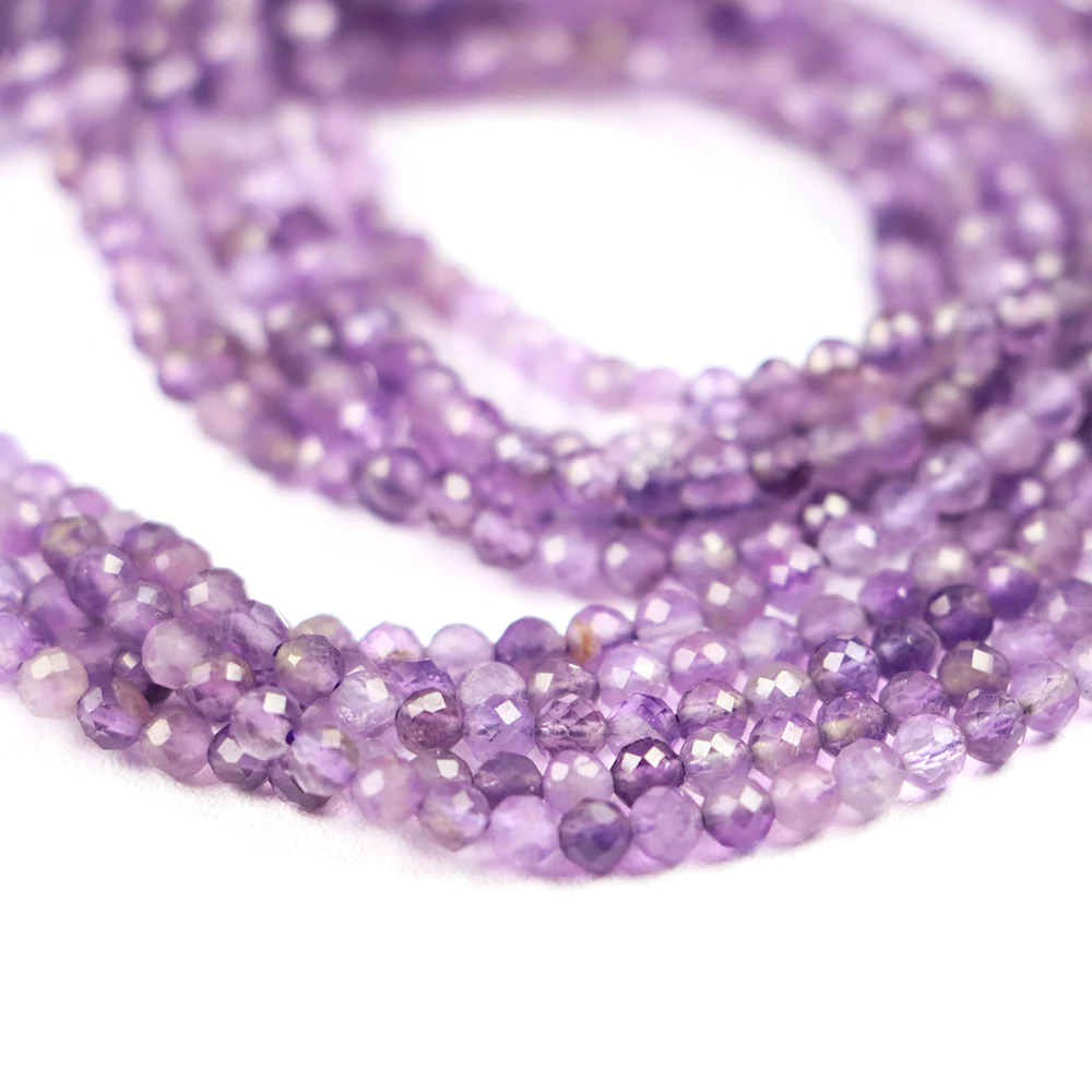 Natural 2mm 3mm Amethyst Bead Small Tiny Faceted Loose Gemstone Crystal Beads for Jewelry Making Pendant Necklace DIY Accessory